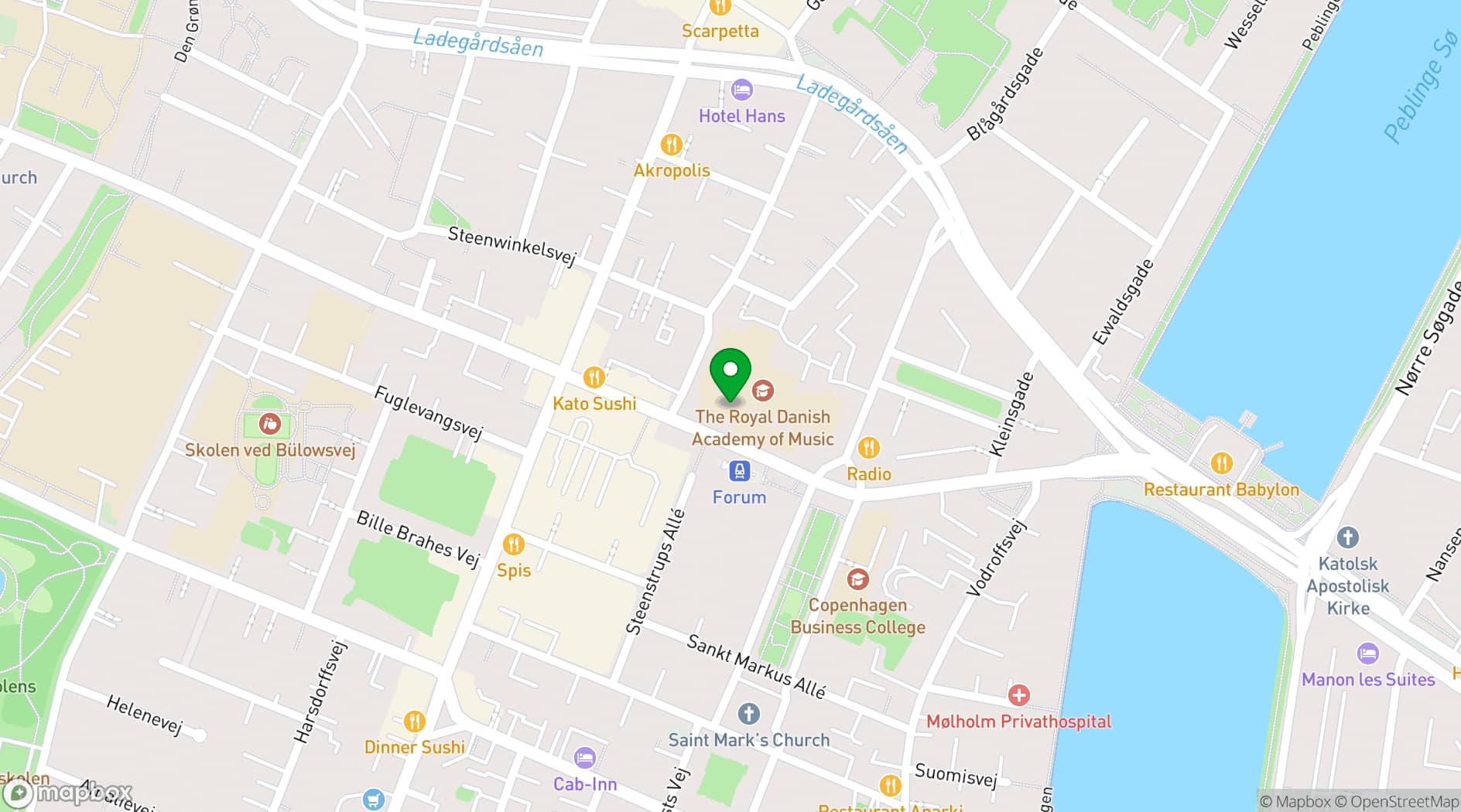 Map showing Royal Danish Academy of Music