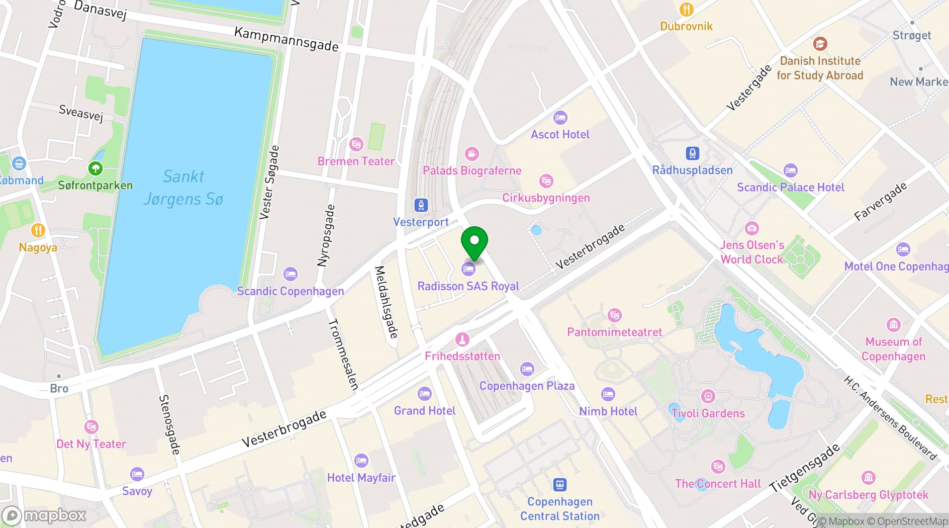 Map showing Radisson Collection Royal Hotel Copenhagen