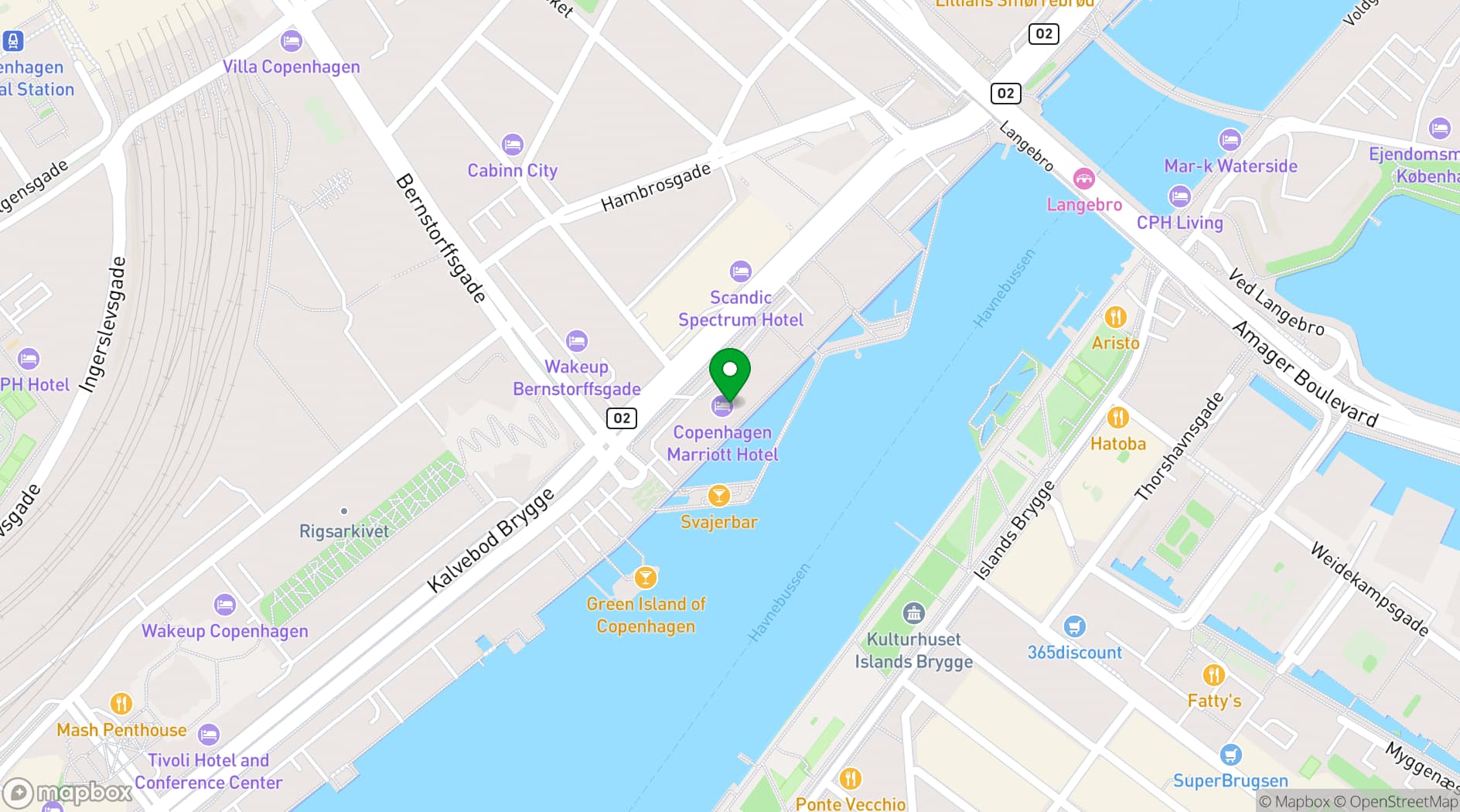 Map showing  Copenhagen Marriott Hotel