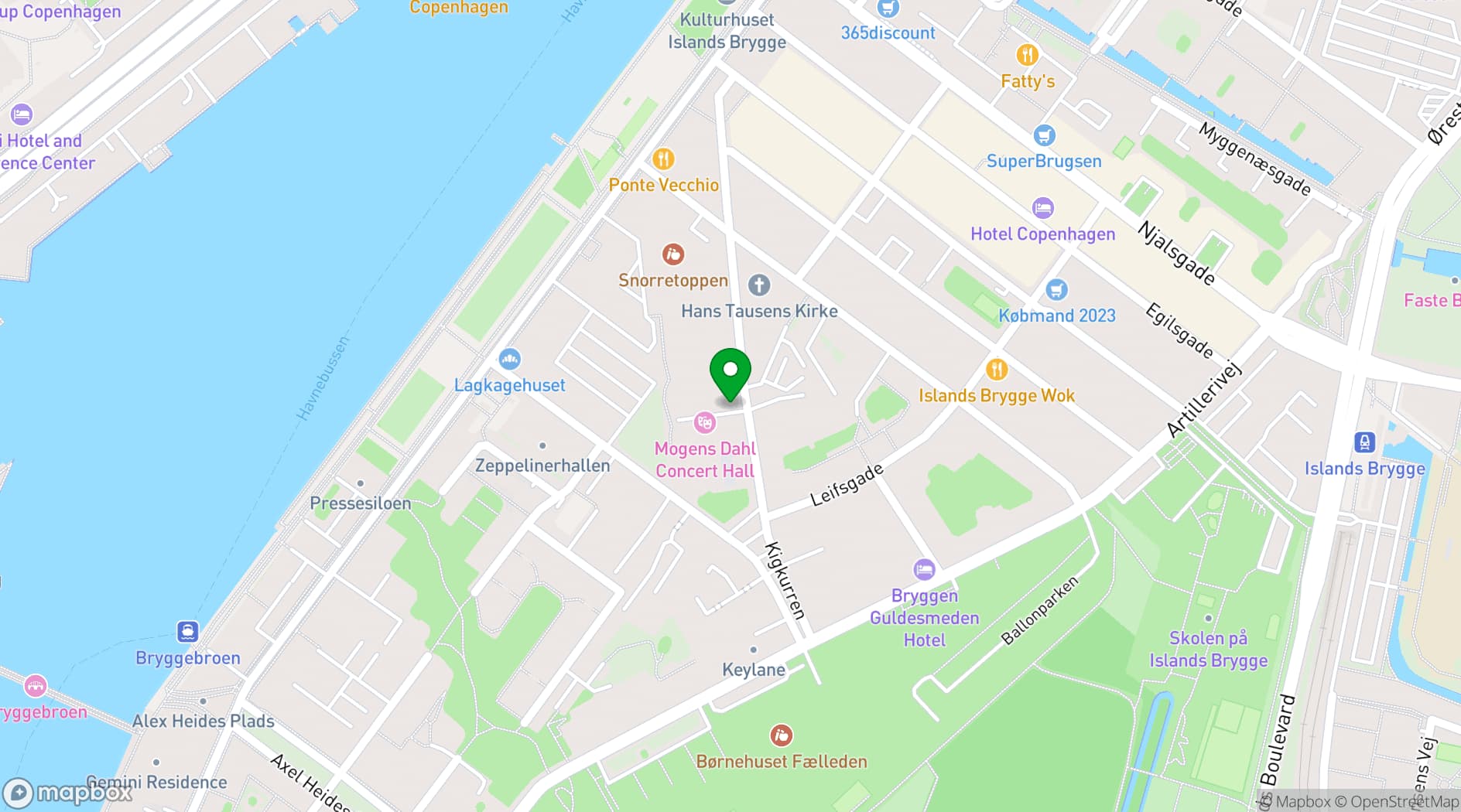 Map showing Mogens Dahl Koncertsal