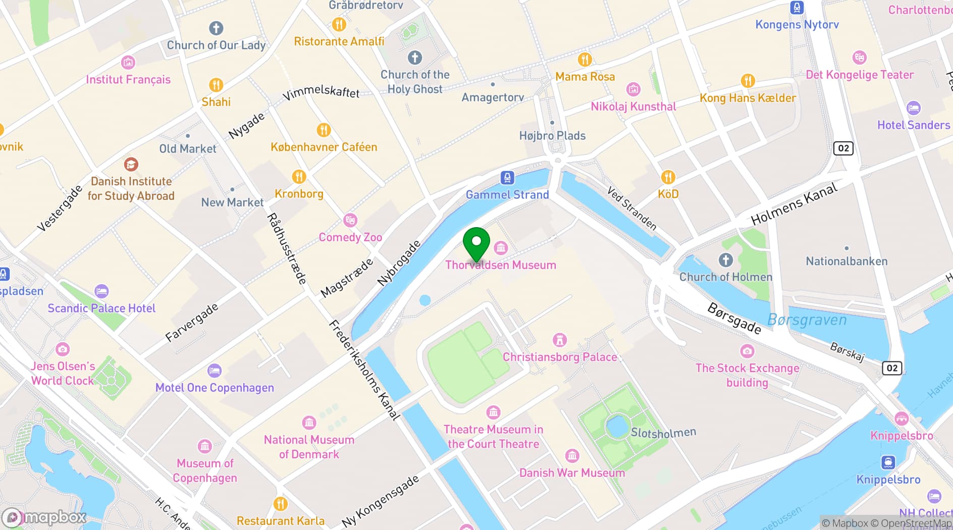 Map showing Thorvaldsens Museum