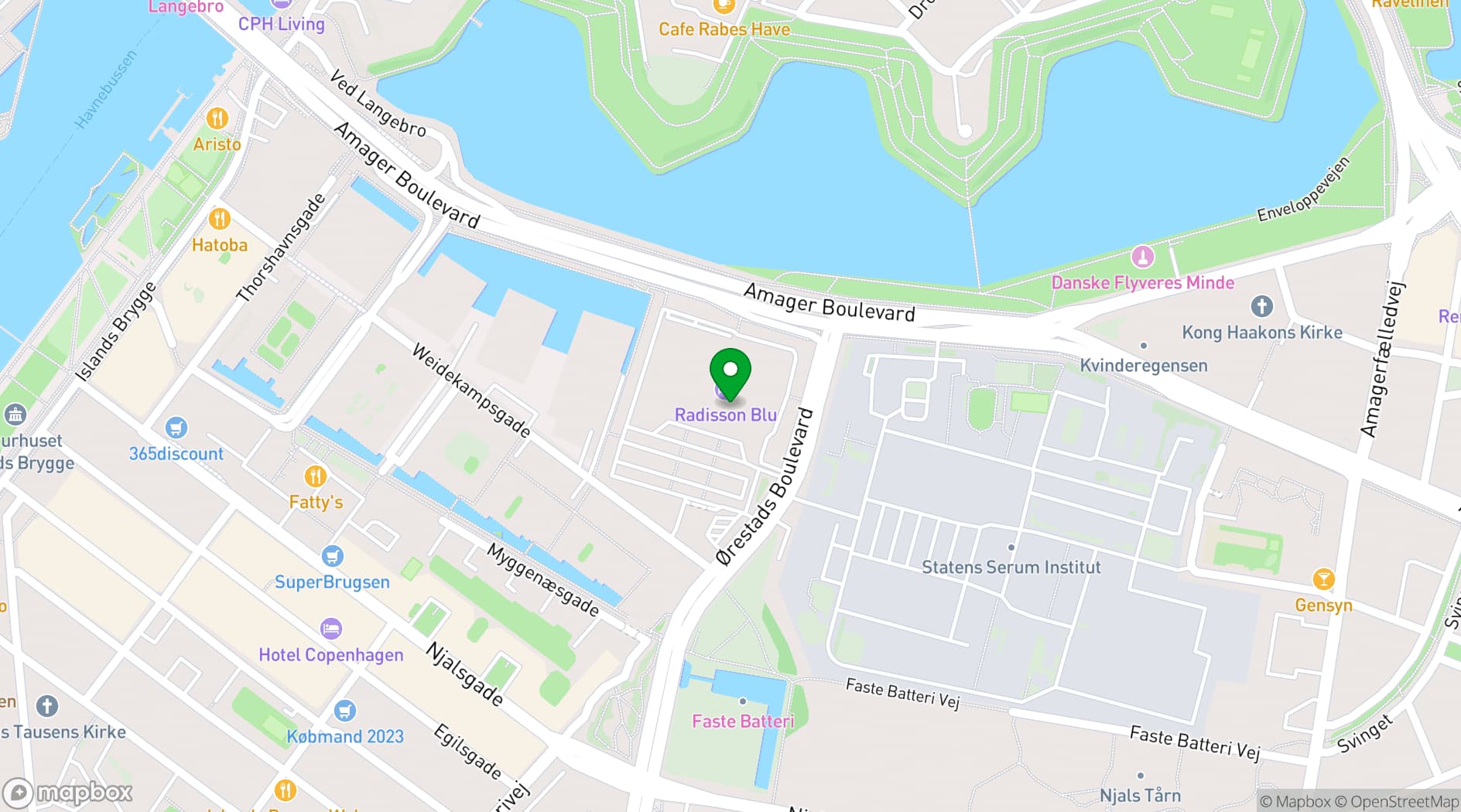 Map showing Radisson Blu Scandinavia Hotel Copenhagen