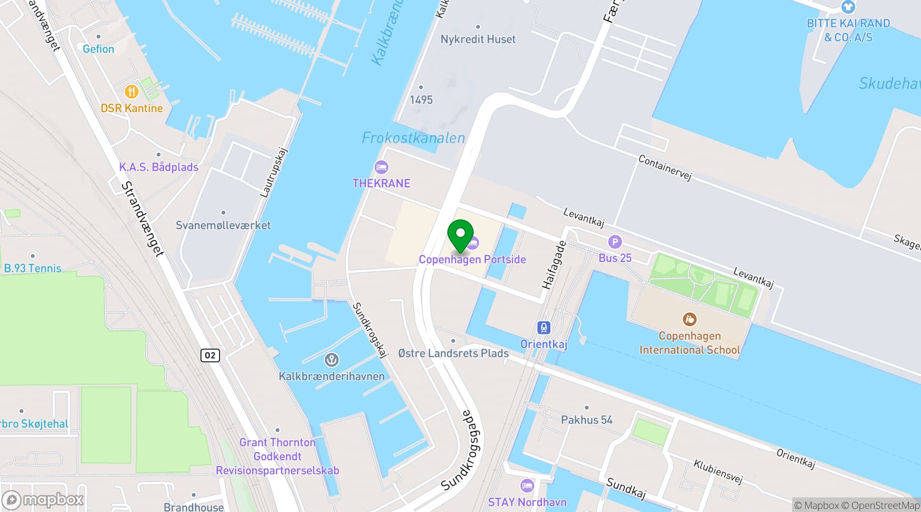 Map showing Comwell Copenhagen Portside