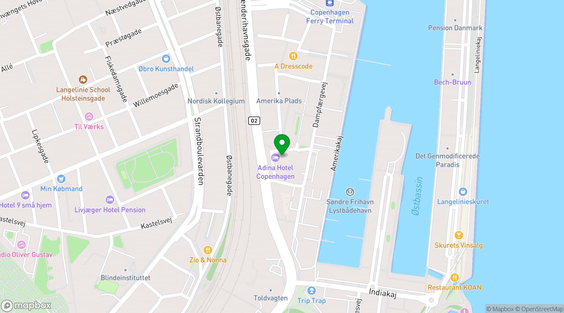 Map showing Adina Apartment Hotel Copenhagen