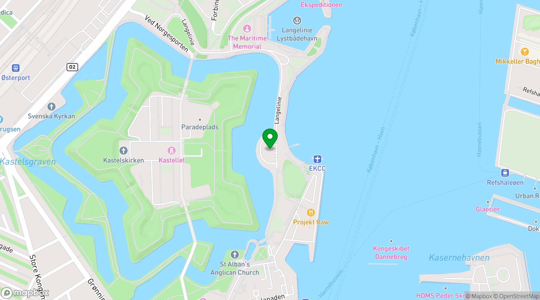 Map showing Langelinie Pavillonen