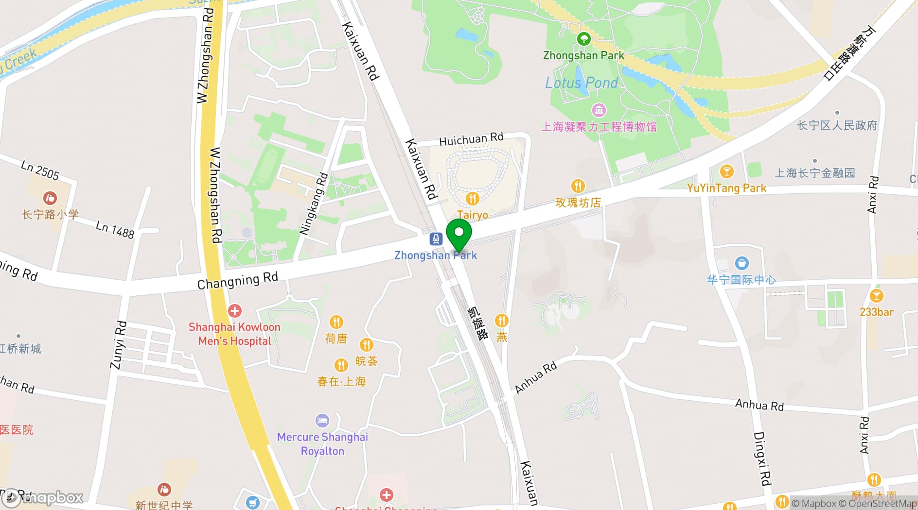 Map showing Renaissance Shanghai Zhongshan Park Hotel