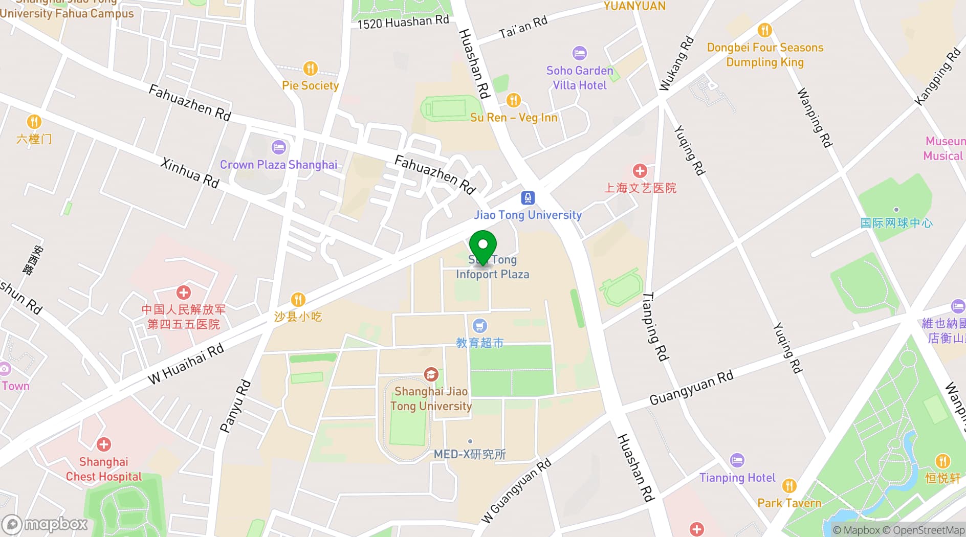 Map showing Crowne Plaza Shanghai