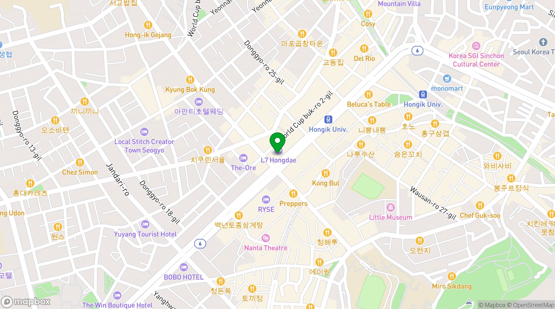 Map showing L7 HONGDAE by LOTTE