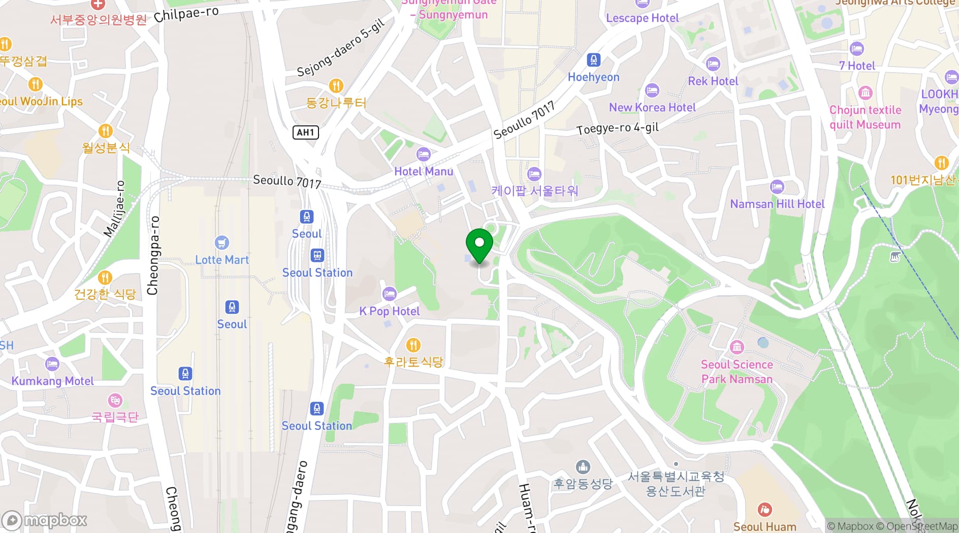 Map showing Millennium Hilton Seoul, Namsan
