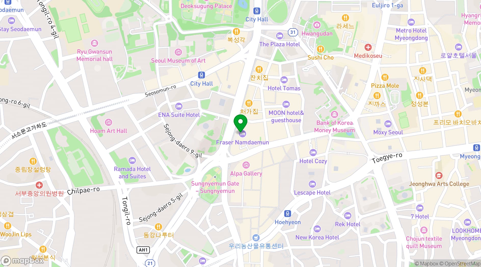 Map showing Fraser Place Namdaemun Seoul