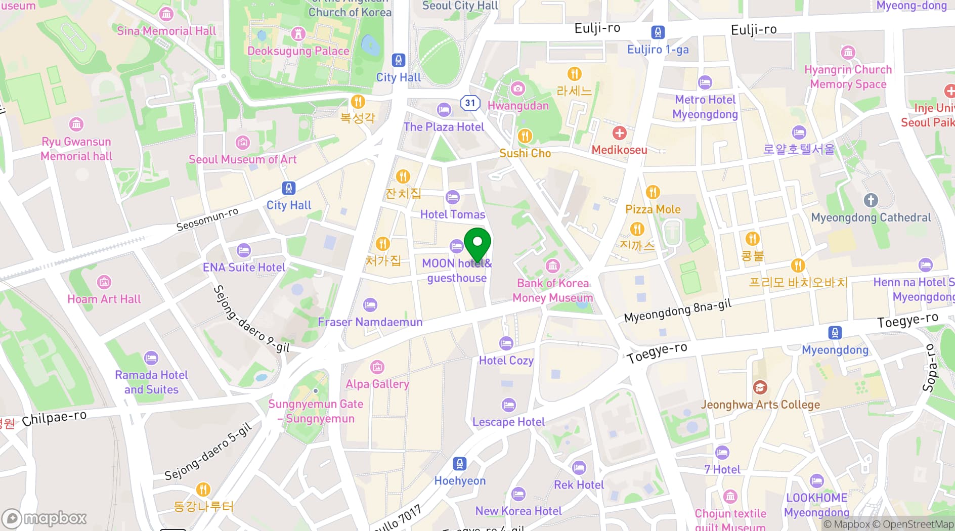 Map showing Sotetsu Hotels The Splaisir Seoul Myeong-dong