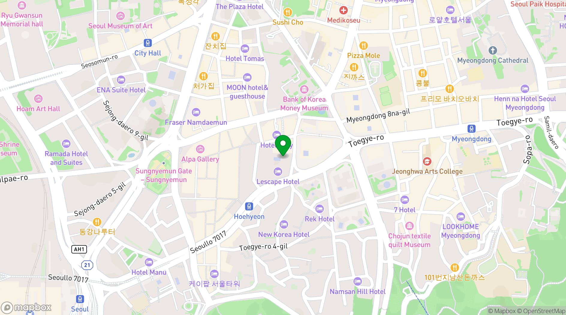 Map showing L'Escape Hotel