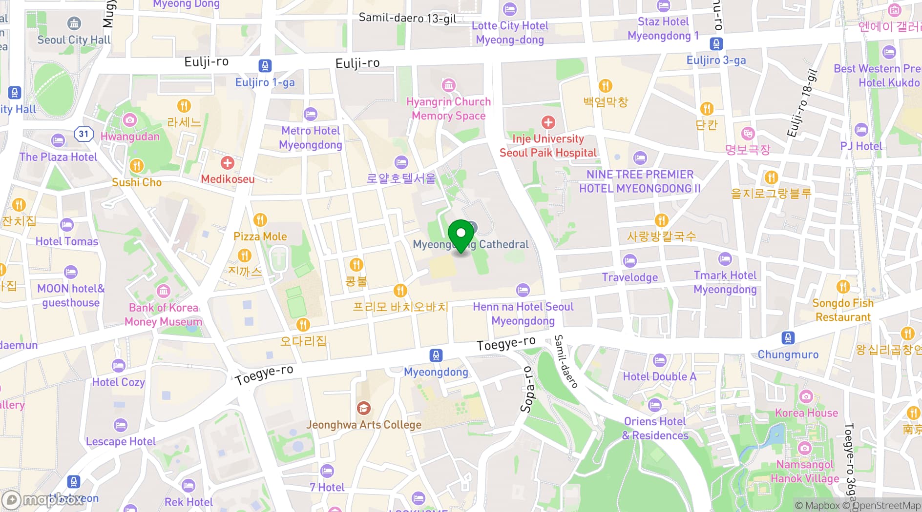 Map showing L7 Myeongdong