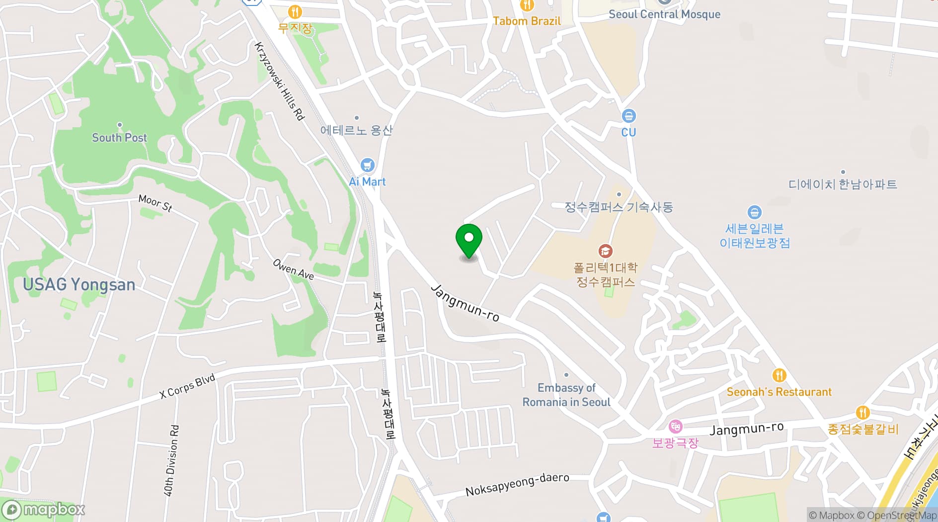 Map showing Mondrian Seoul Itaewon