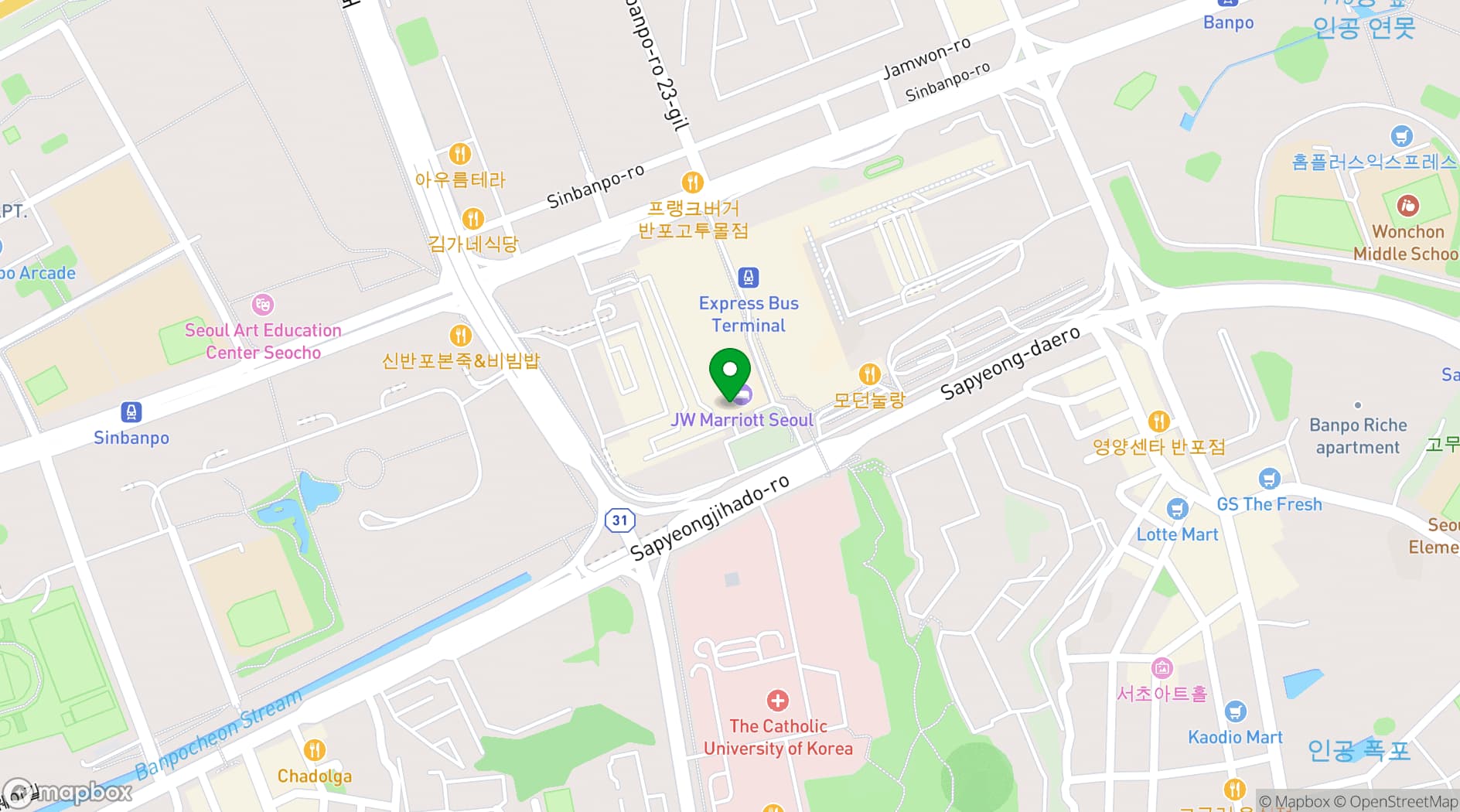 Map showing JW Marriott Hotel Seoul