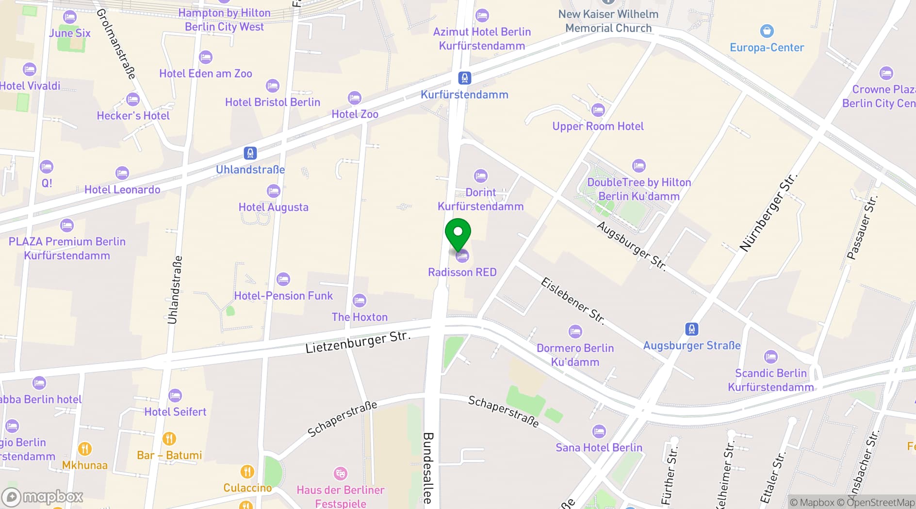 Map showing Radisson RED Berlin Kudamm