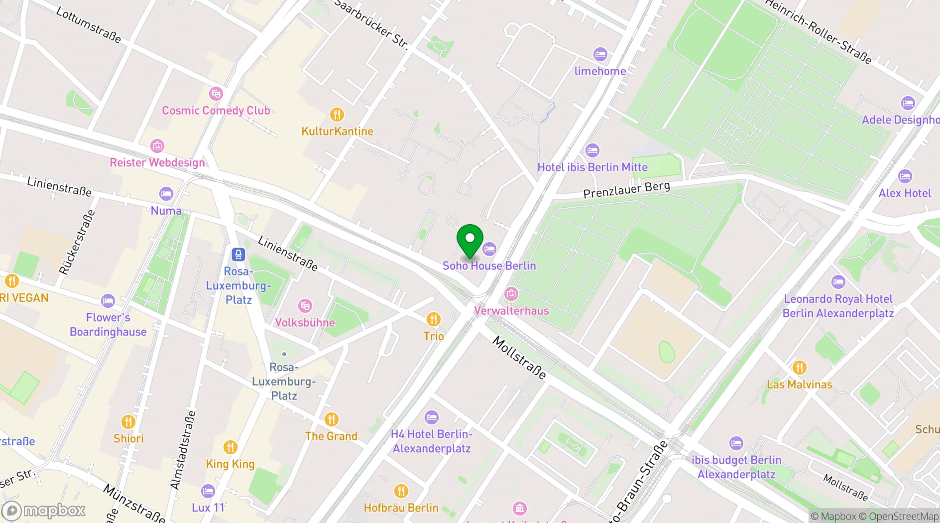 Map showing Soho House Berlin