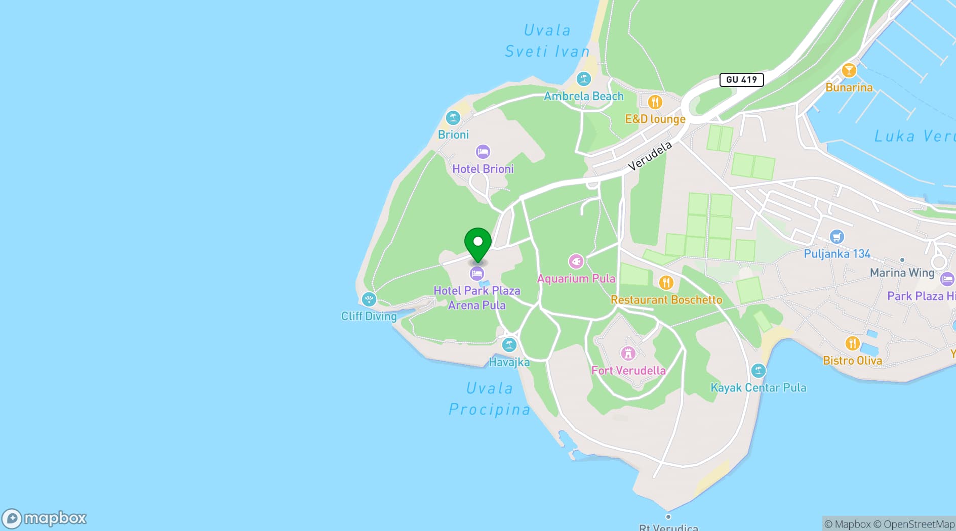 Map showing Park Plaza Arena Pula
