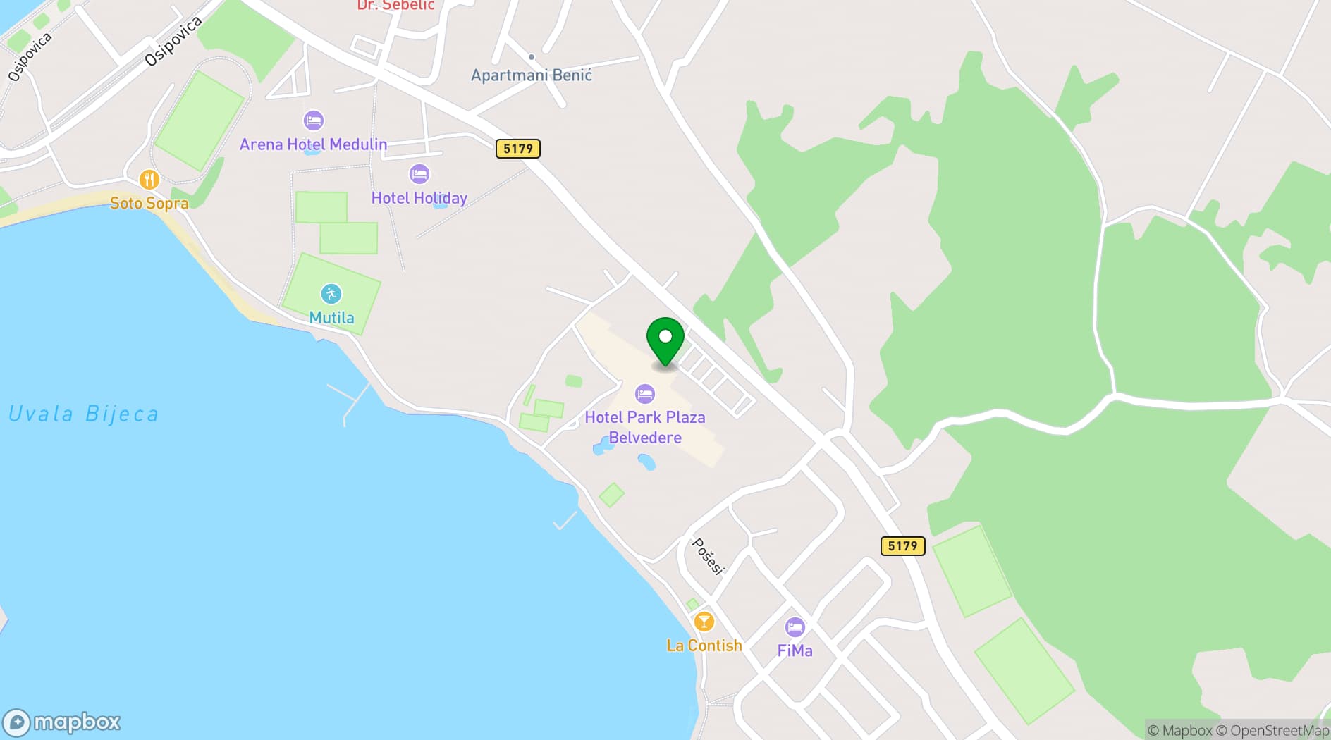 Map showing Park Plaza Belvedere Medulin