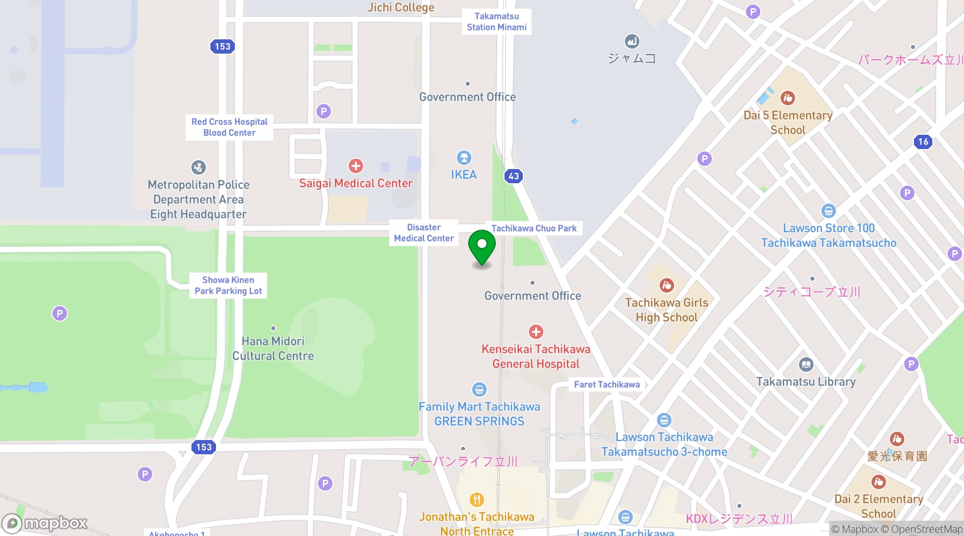 Map showing Tachikawa Stage Garden