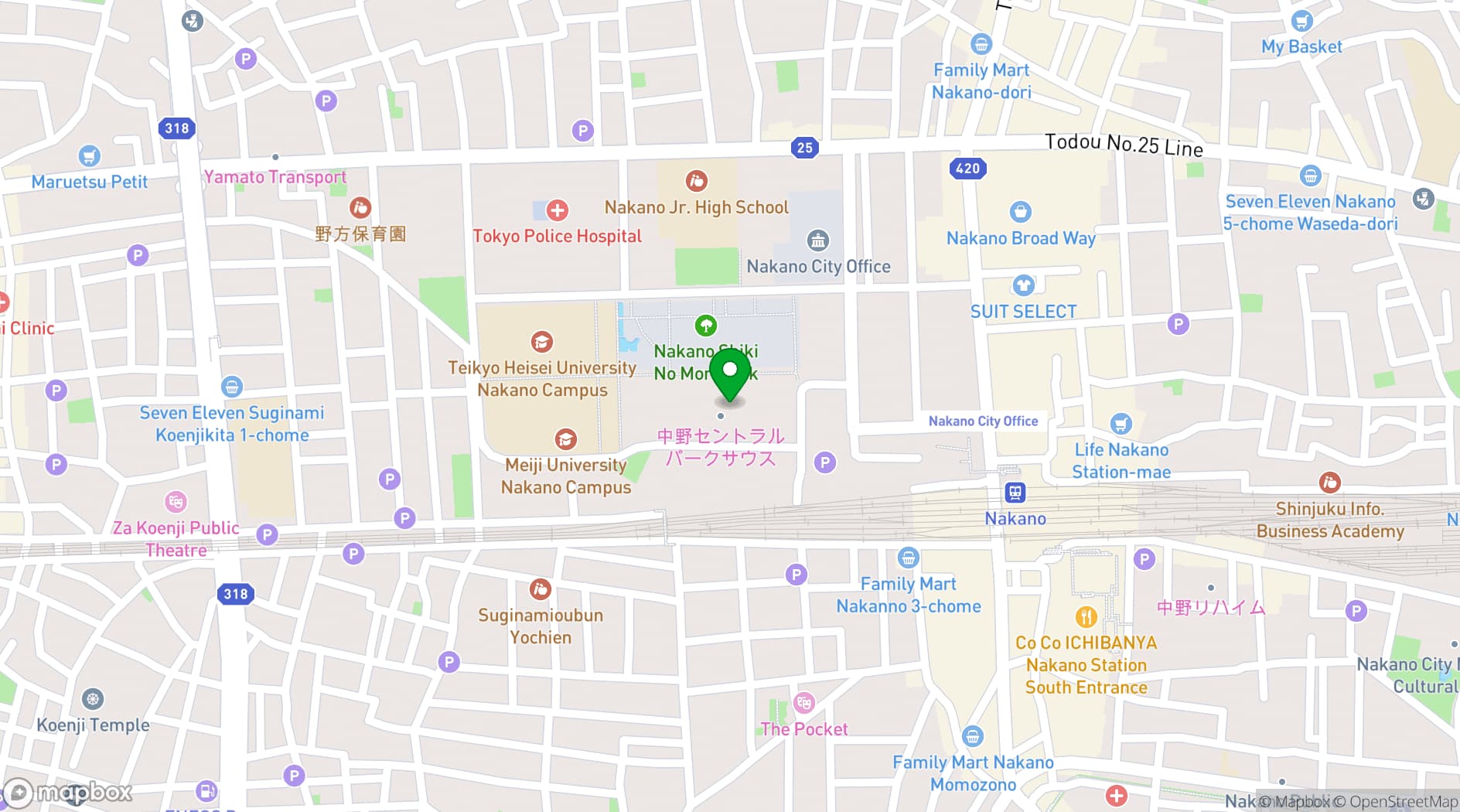 Map showing Nakano Central Park Conference