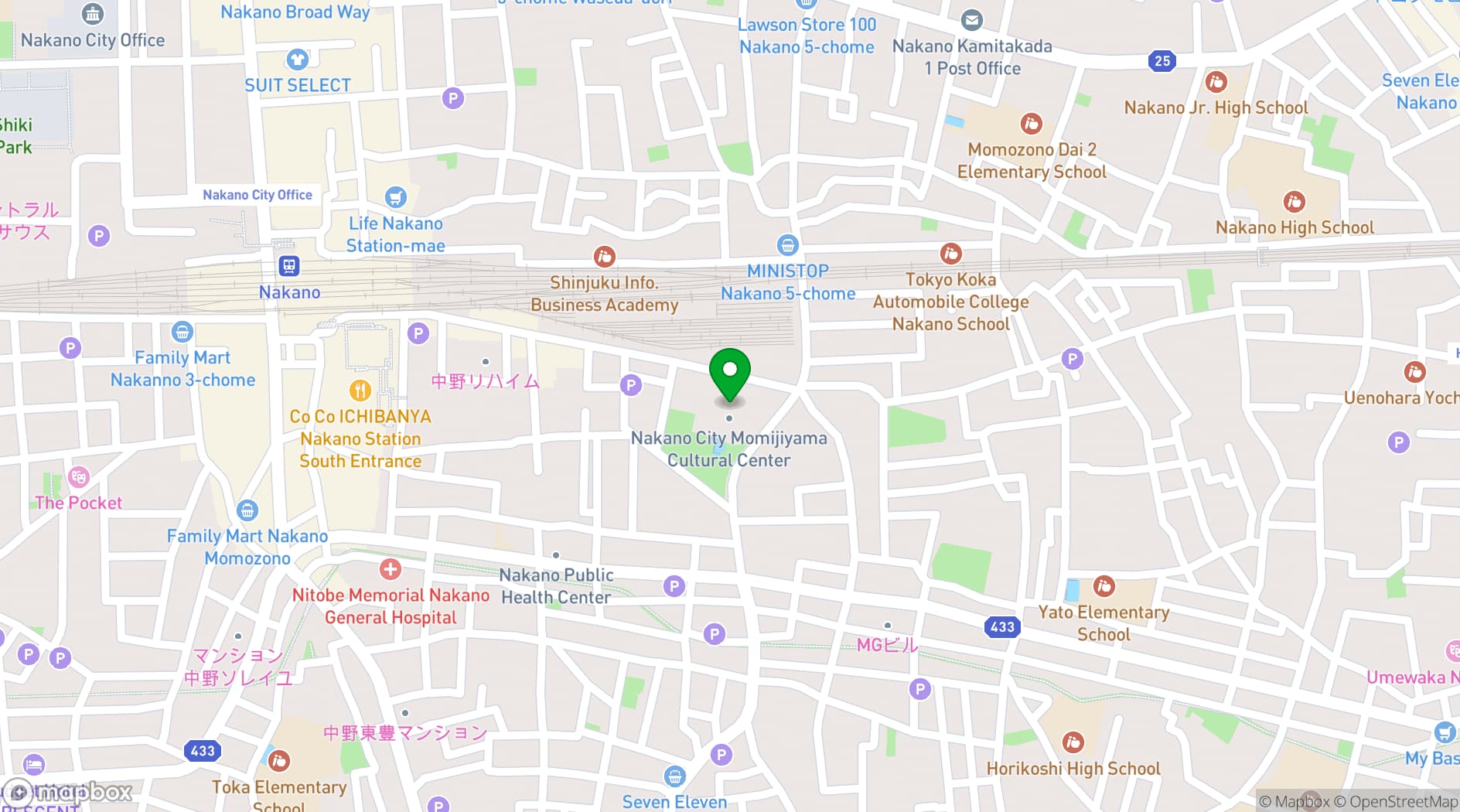 Map showing Nakano ZERO