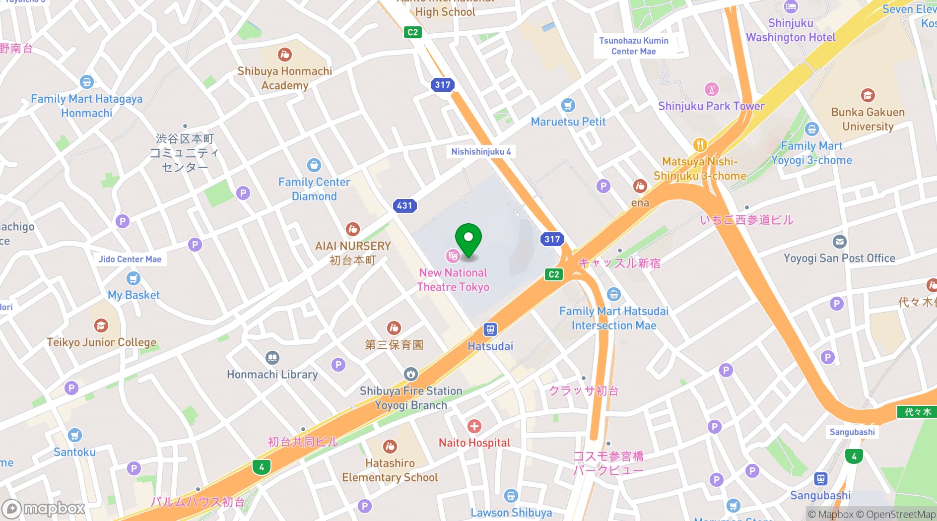 Map showing New National Theatre