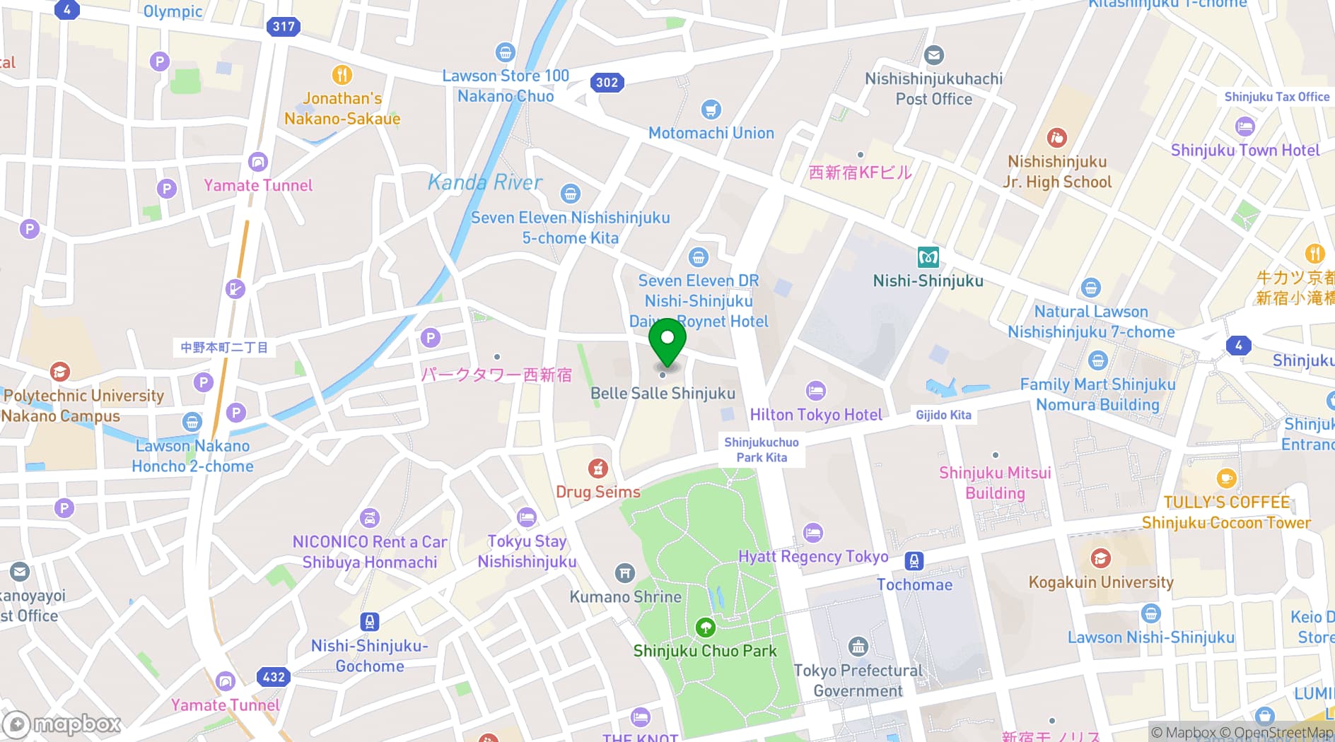 Map showing Bellesalle Shinjuku Central Park