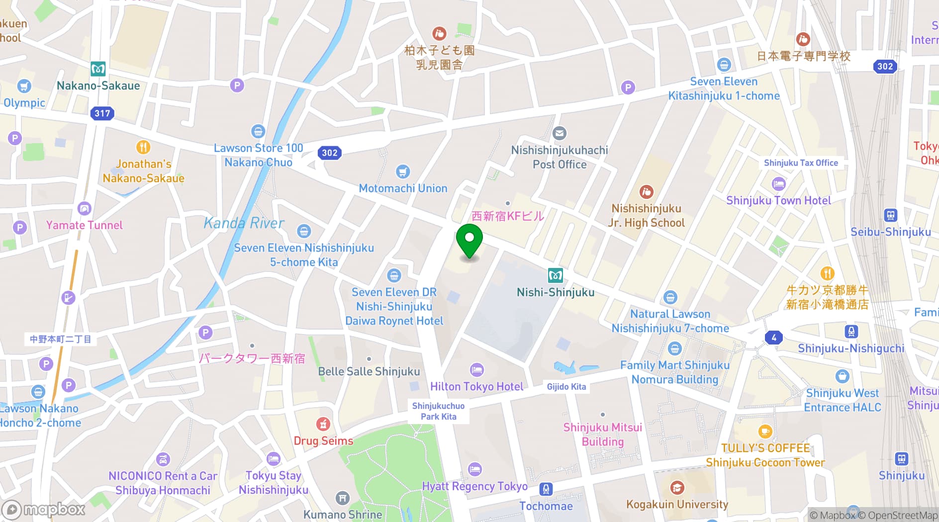 Map showing Shinjuku Oak City