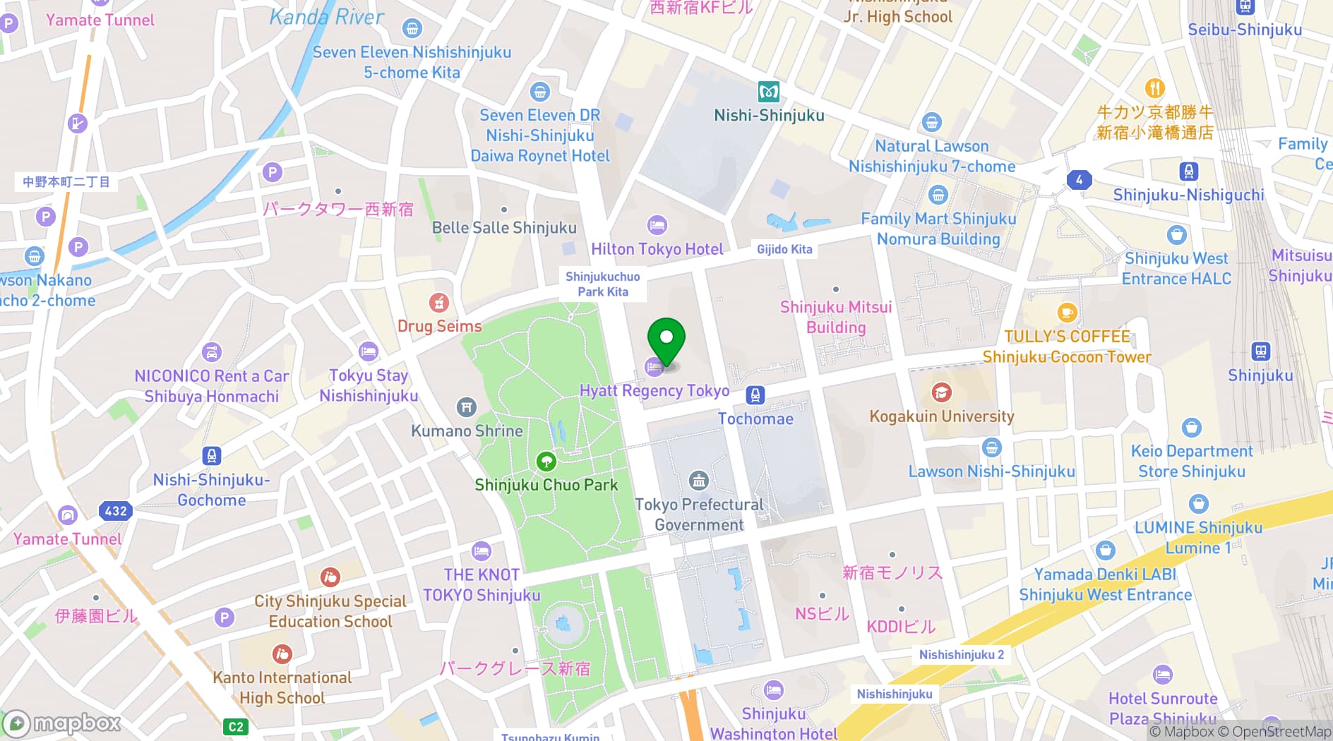 Map showing Hyatt Regency Tokyo
