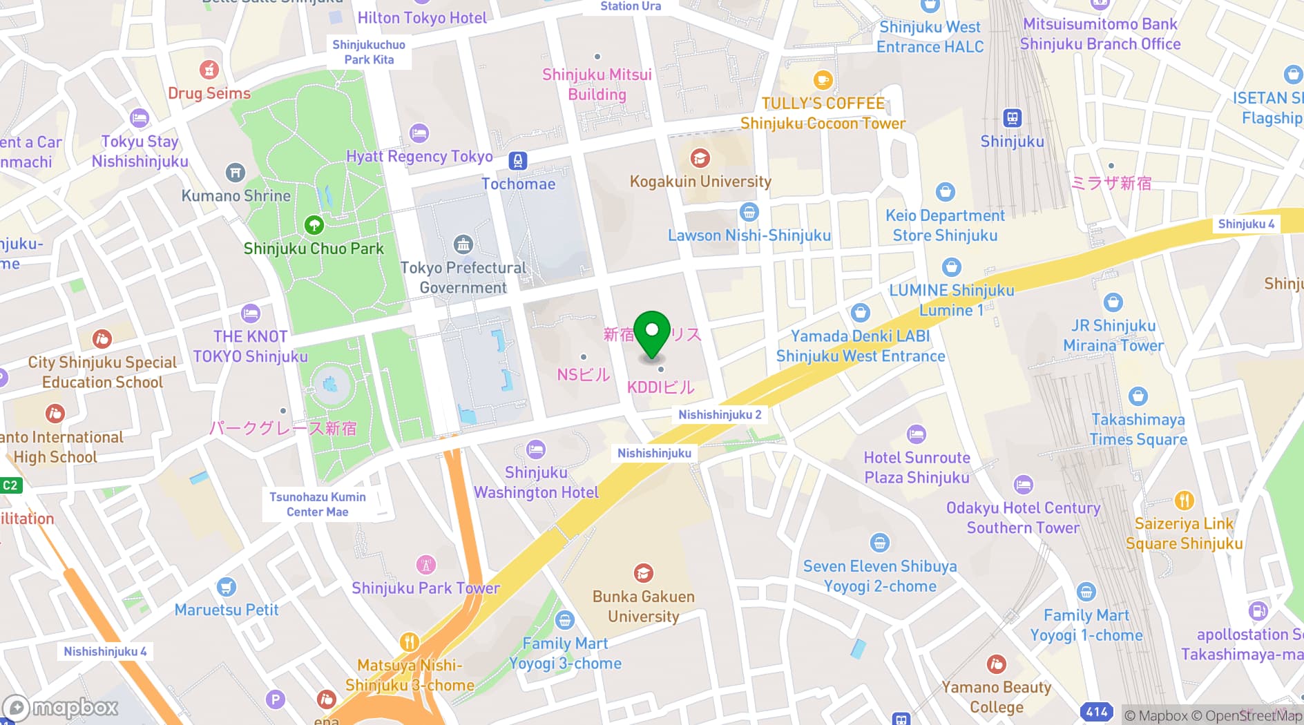 Map showing Park Hyatt Tokyo