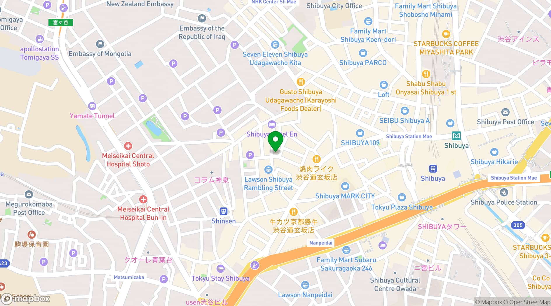 Map showing Club Neverland Tokyo