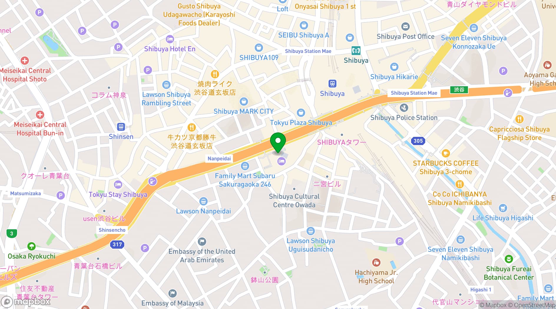 Map showing Cerulean Tower Tokyu Hotel