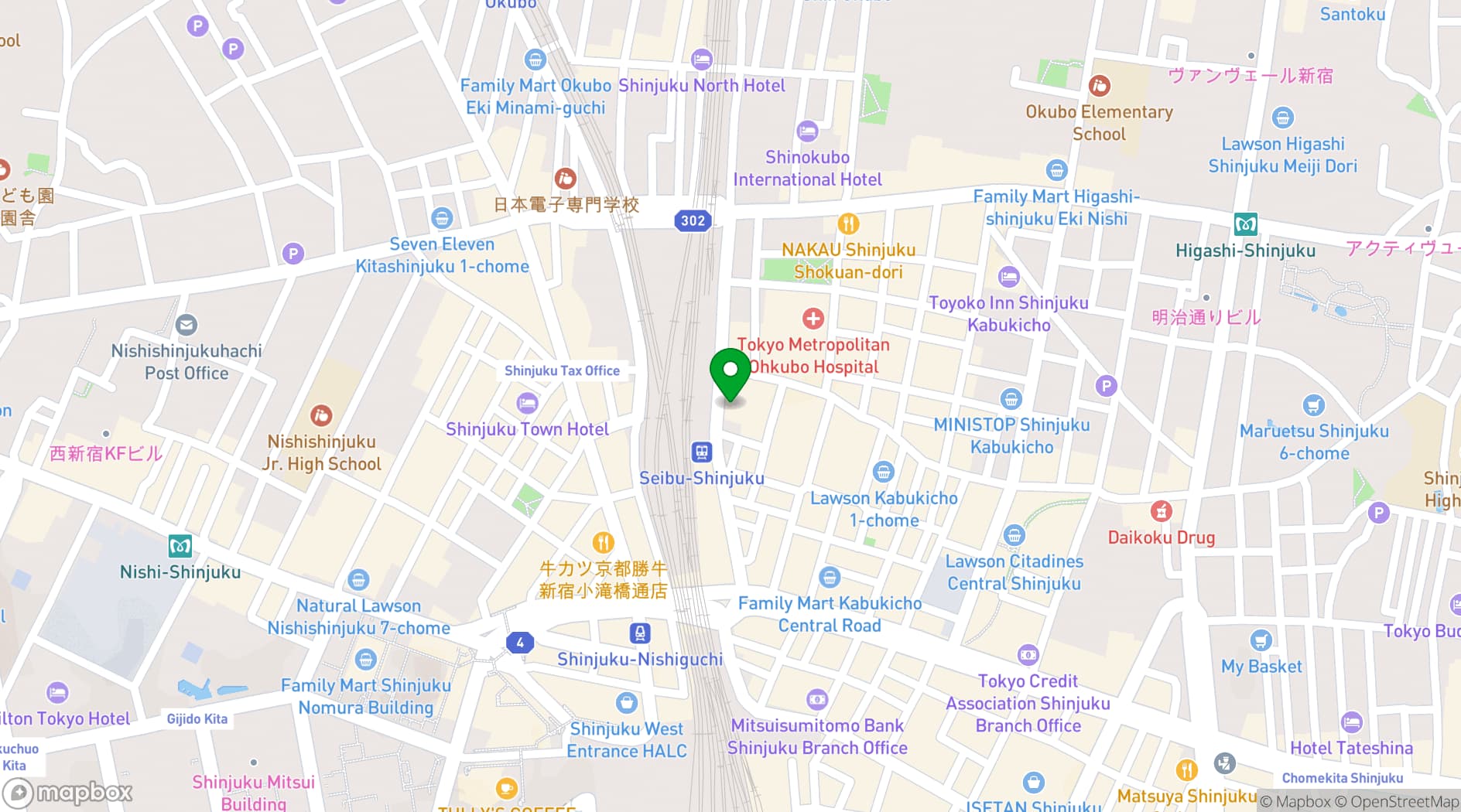 Map showing HOTEL GROOVE SHINJUKU, A PARKROYAL Hotel