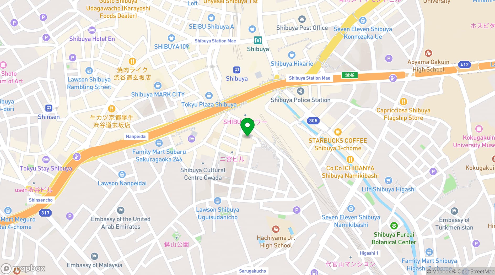Map showing Granbell Hotel Shibuya
