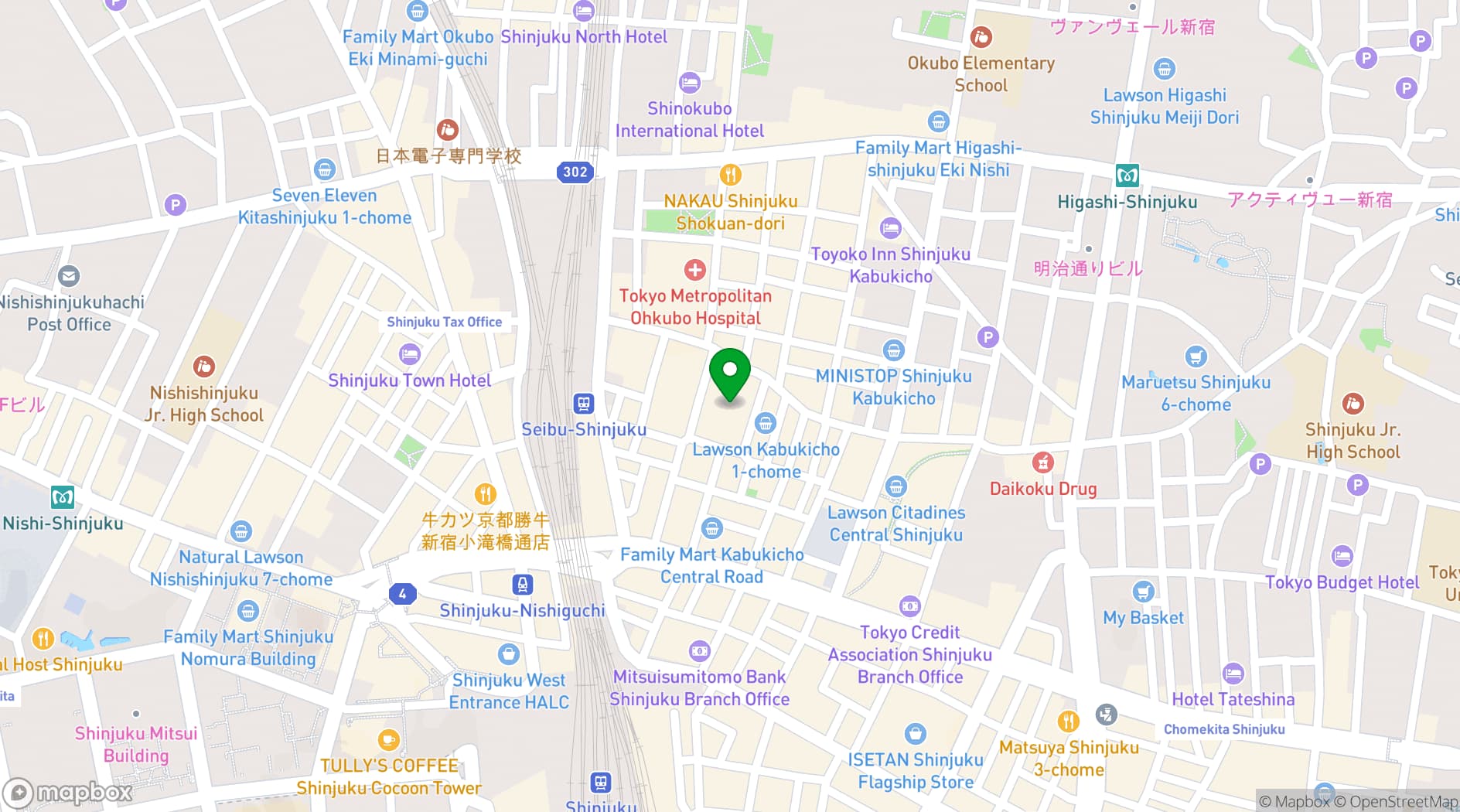 Map showing Hotel Gracery Shinjuku