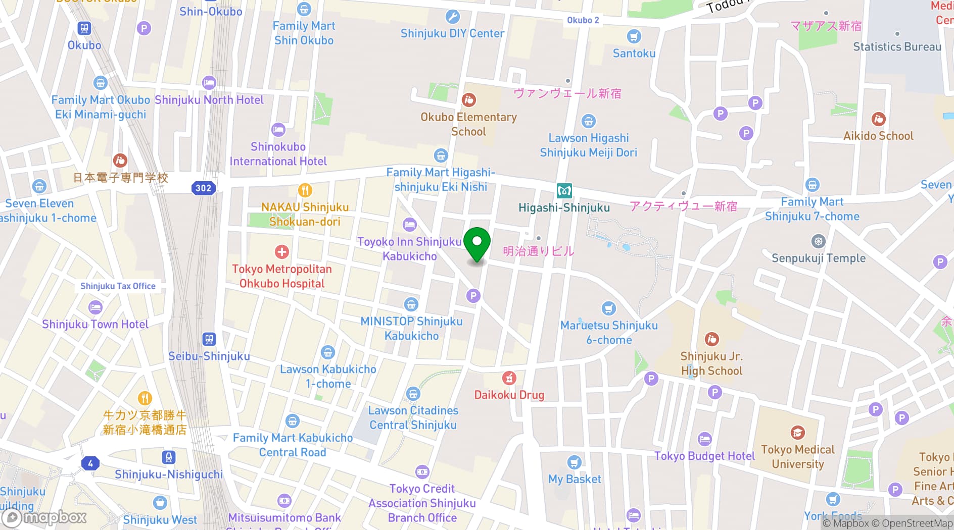 Map showing Shinjuku Granbell Hotel