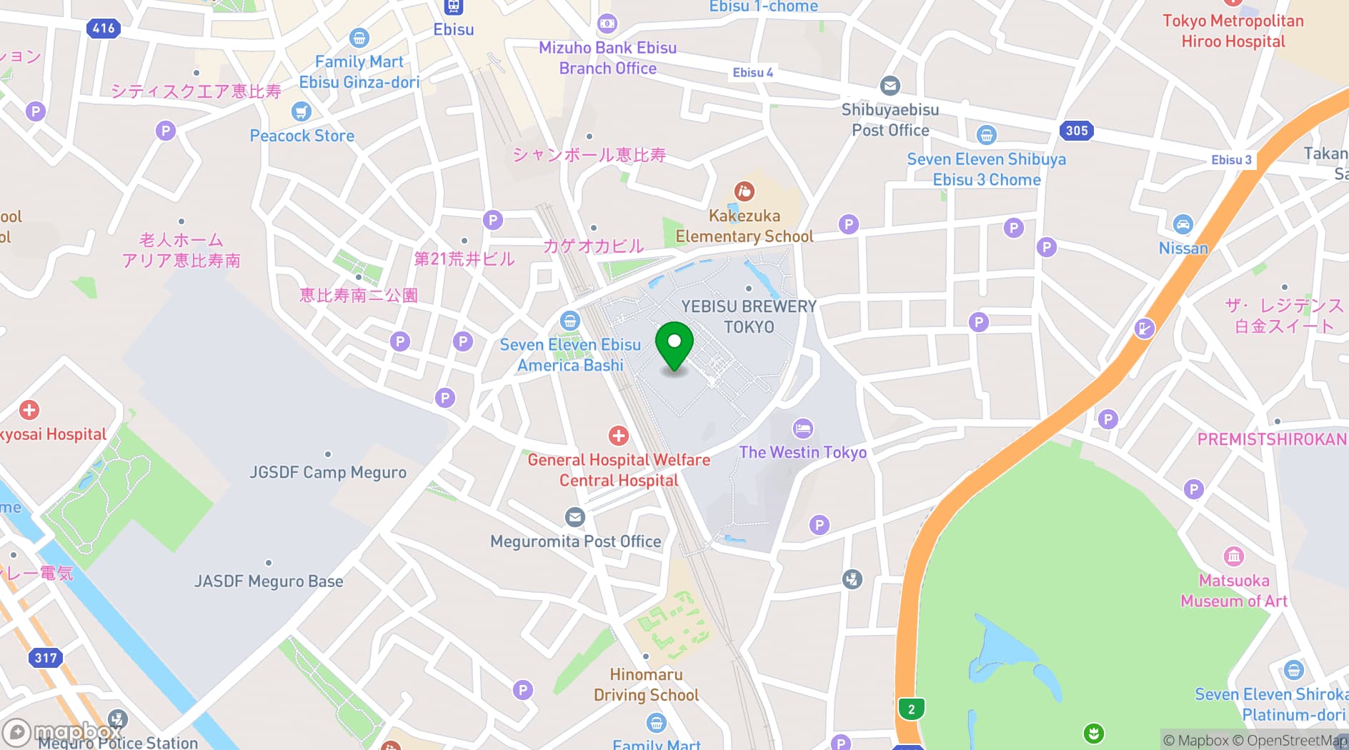 Map showing Yebisu Garden Place Tower