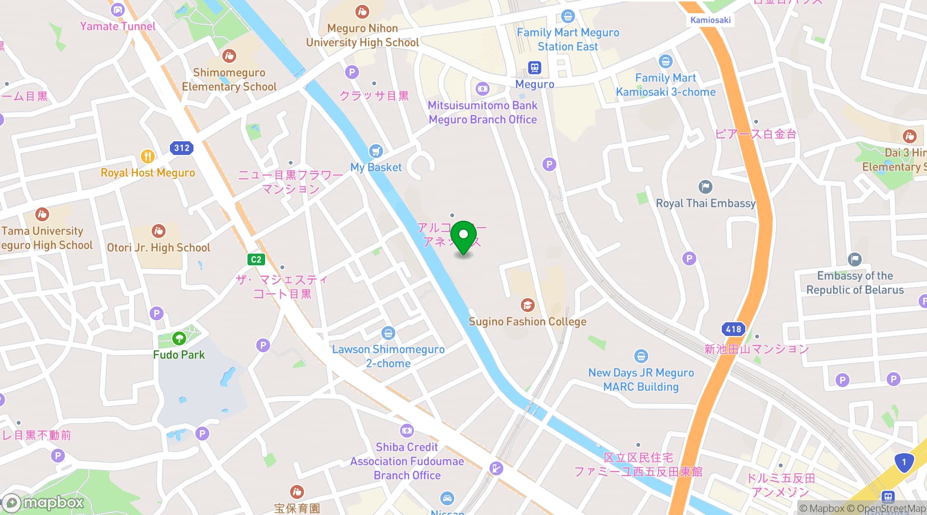 Map showing Hotel Gajoen Tokyo