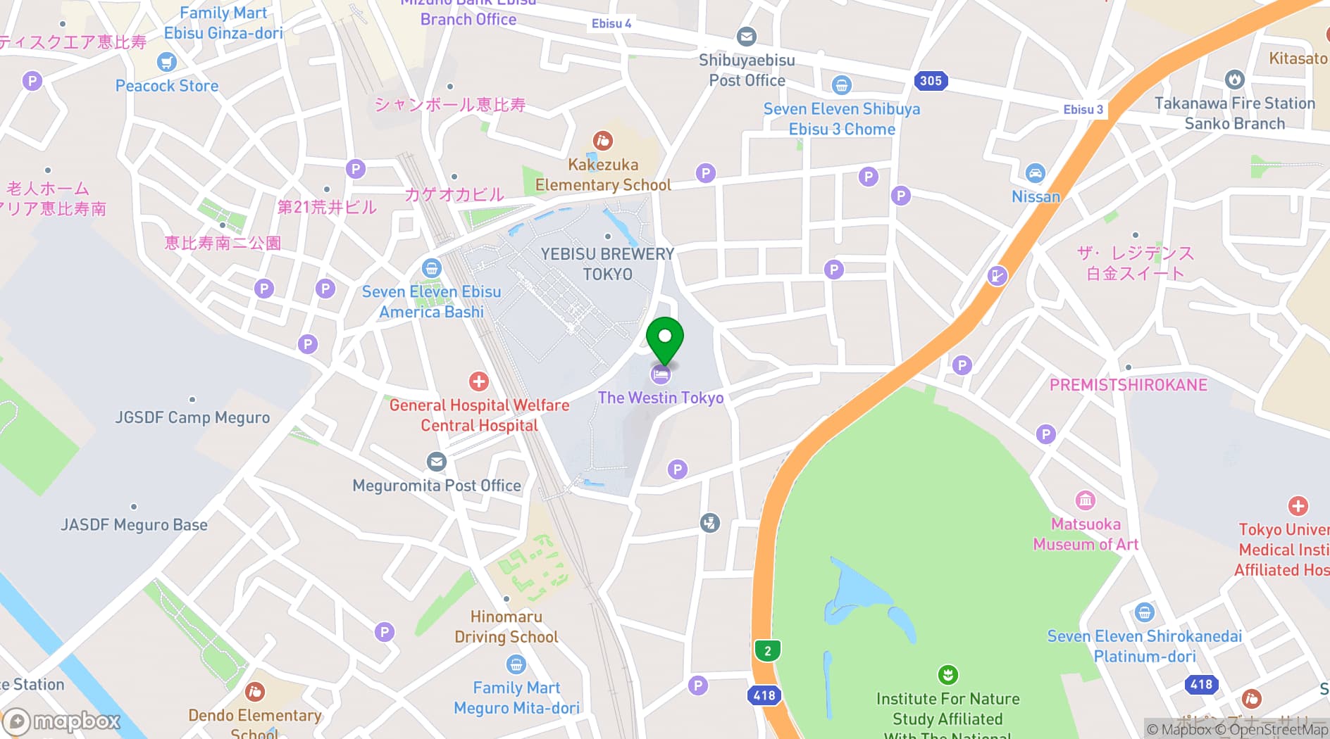 Map showing The Westin Tokyo