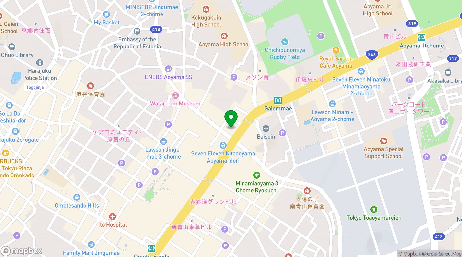 Map showing THE AOYAMA GRAND HOTEL
