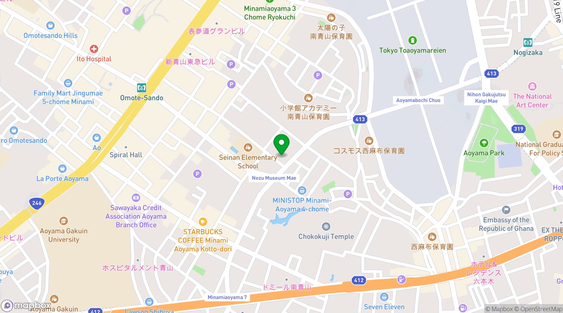 Map showing P.O.南青山ホール