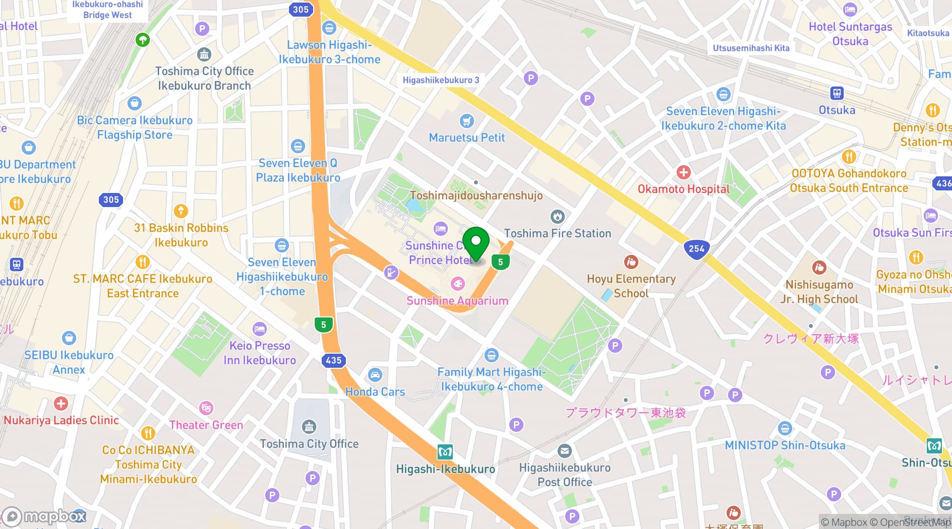 Map showing Sunshine Aquarium