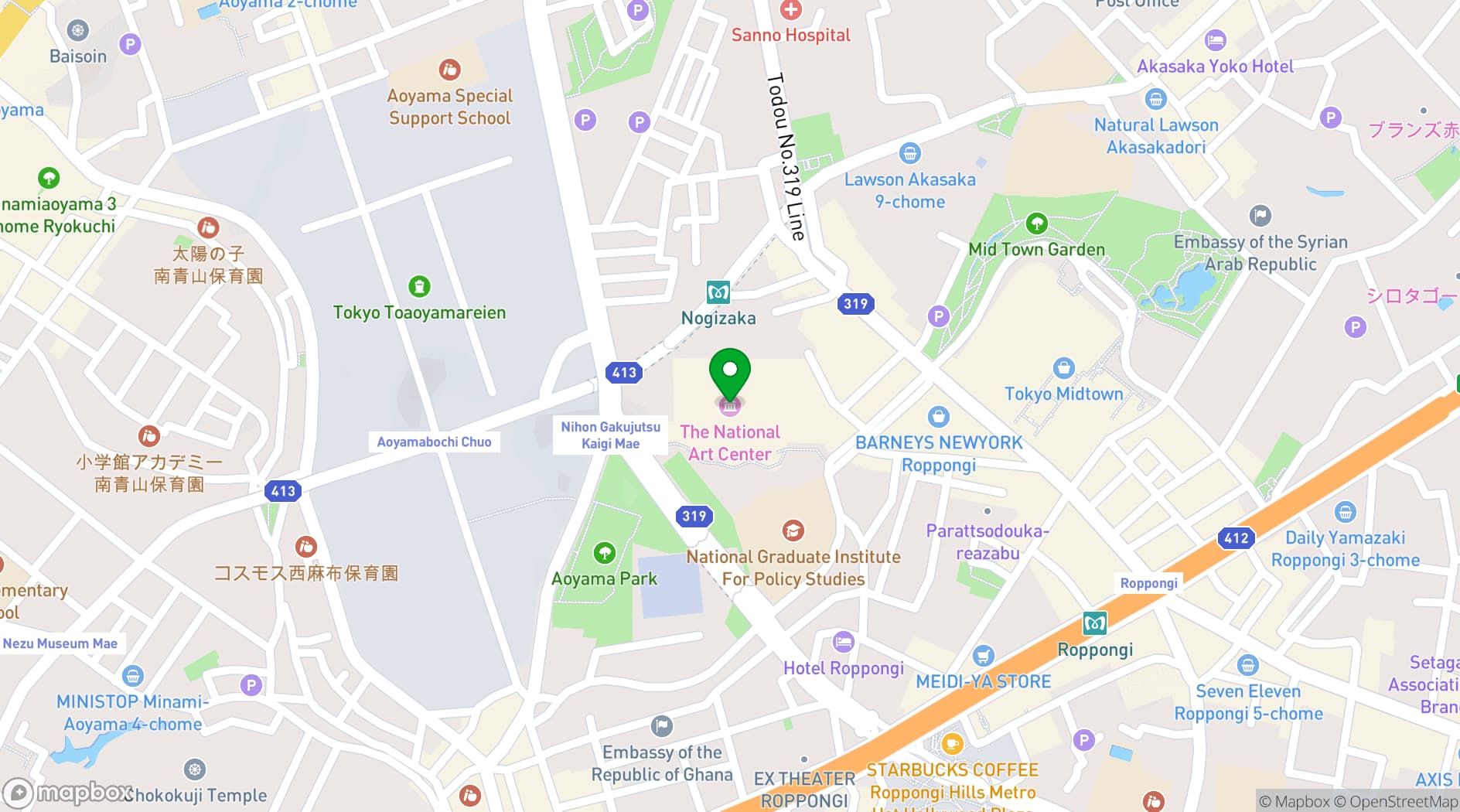 Map showing The National Art Center, Tokyo