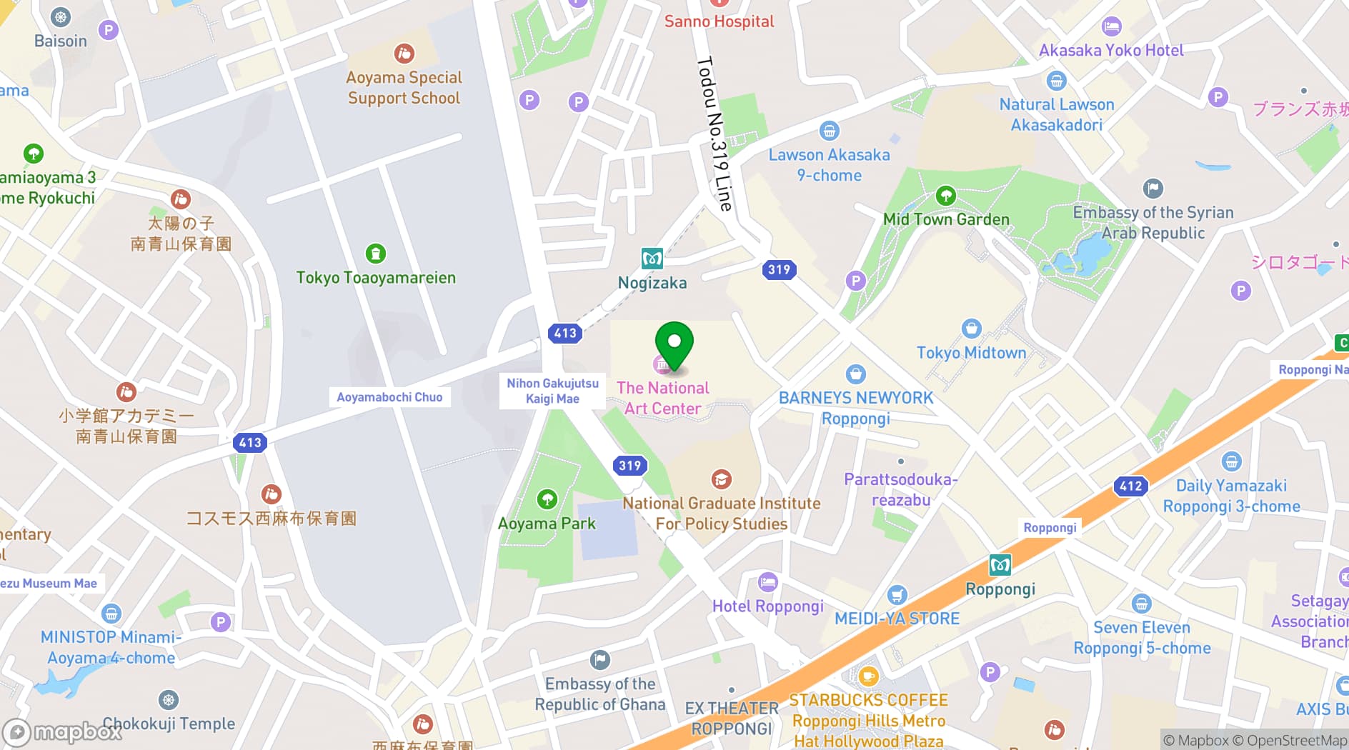 Map showing The National Art Center, Tokyo