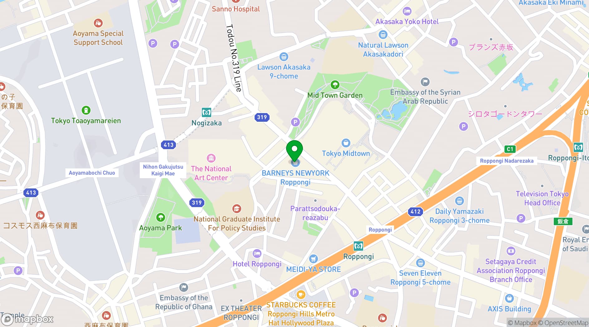Map showing Tri-Seven Roppongi
