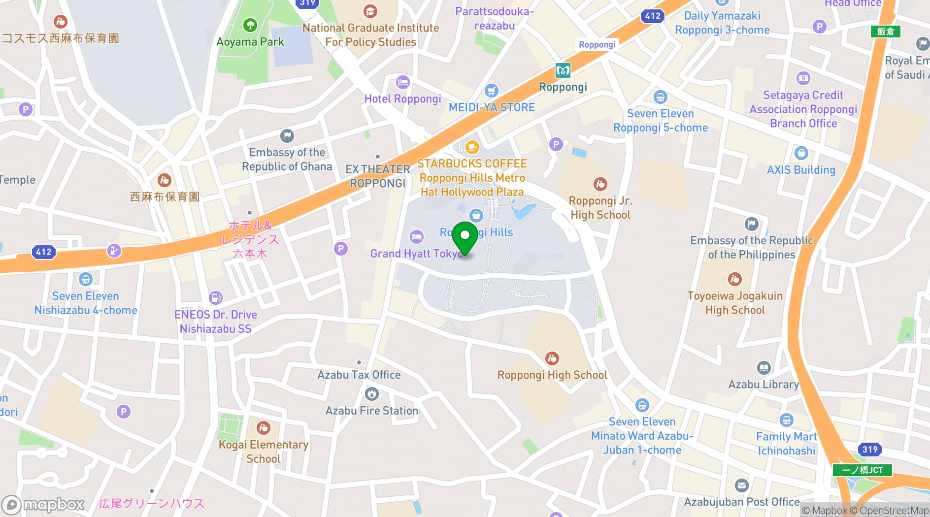 Map showing Grand Hyatt Tokyo