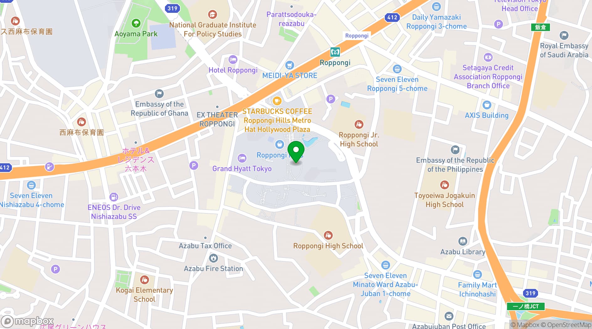 Map showing Roppongi Hills Arena