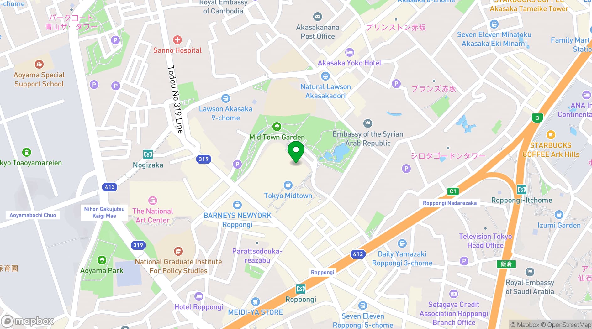 Map showing Hinokizaka