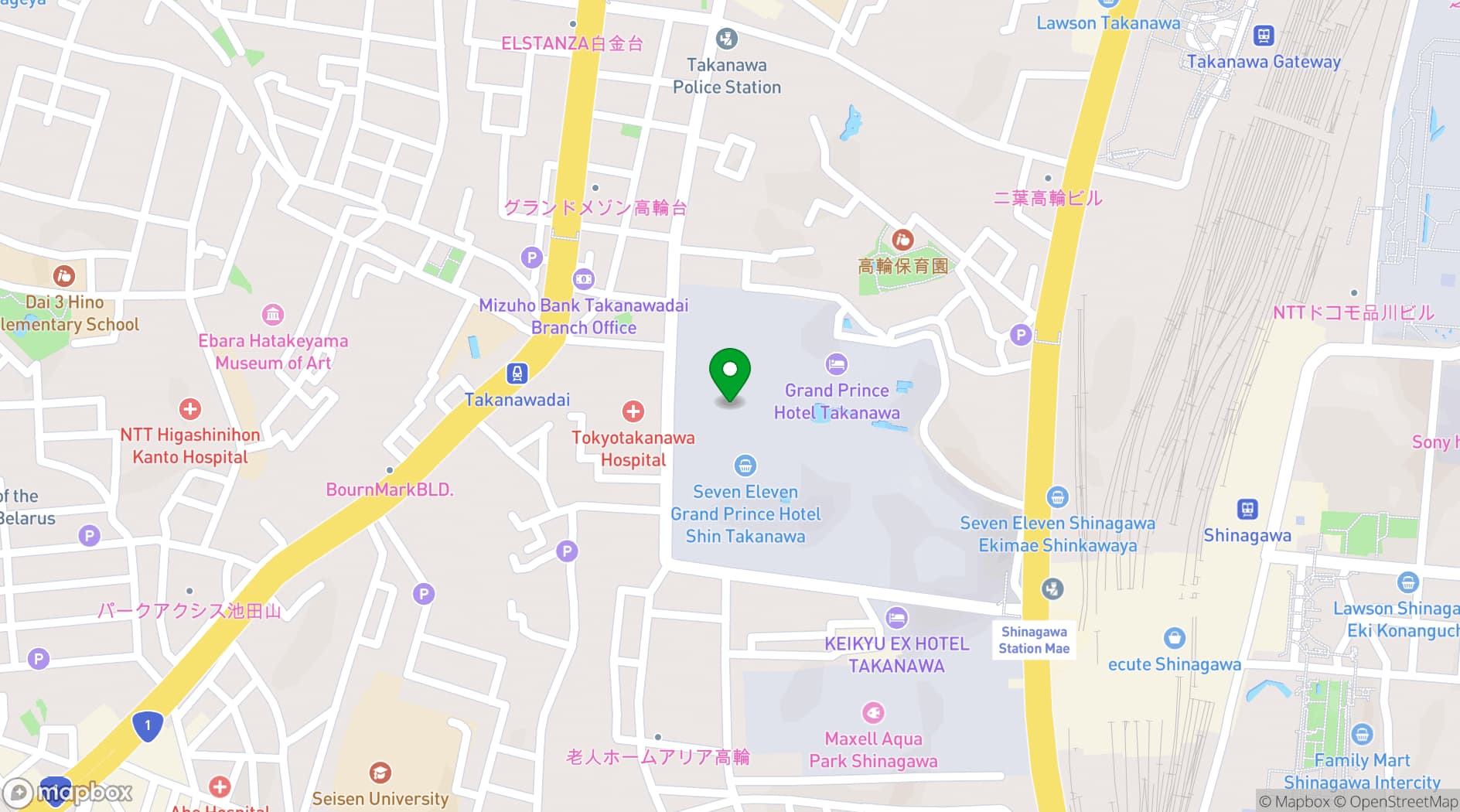 Map showing Grand Prince Hotel Shin Takanawa International Convention Center Pamir